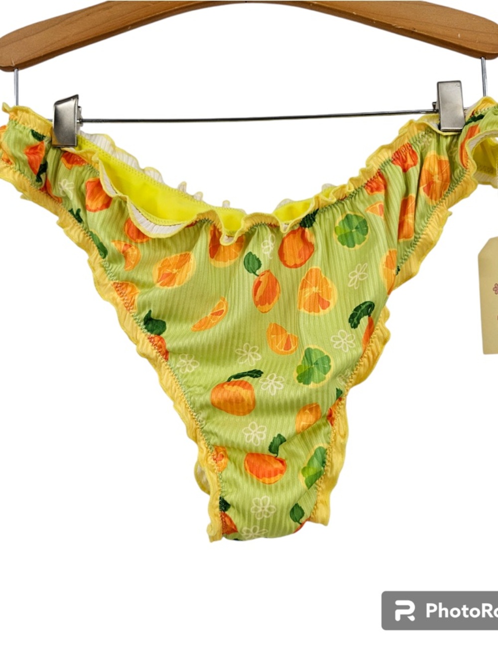 Aurielle Yellow Peach Print Ruffle Swim Bottoms